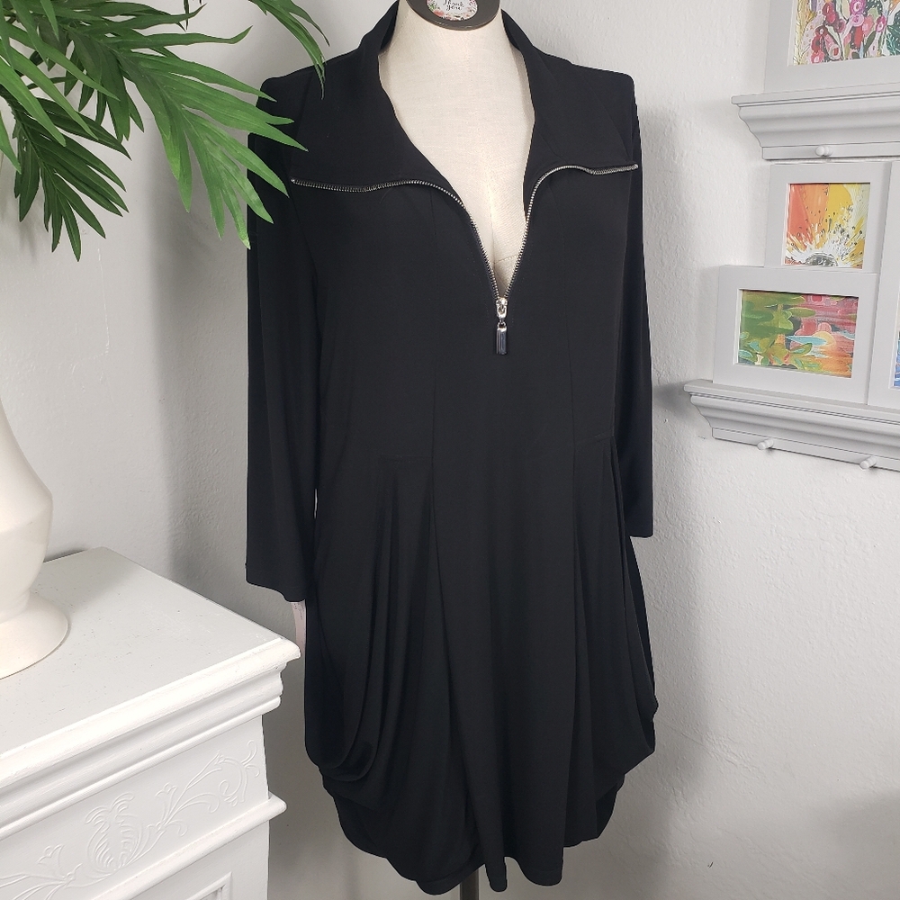 Frank Lyman Black Lycra Swing Top Dress w/ Large Pockets Pullover Bougie 20